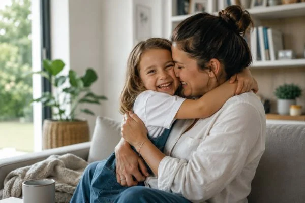happy child with parent after parenting plans Bridgend